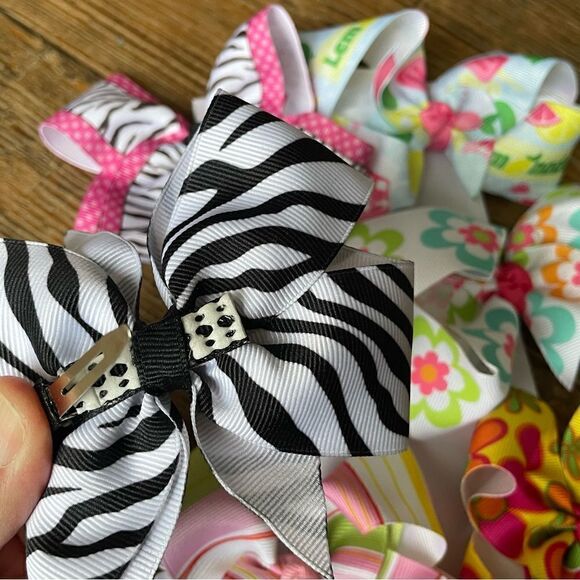 Handcrafted Large Boutique Style No-Slip Grippy Hair Bow Bundle Set of 10 - Picture 5 of 7